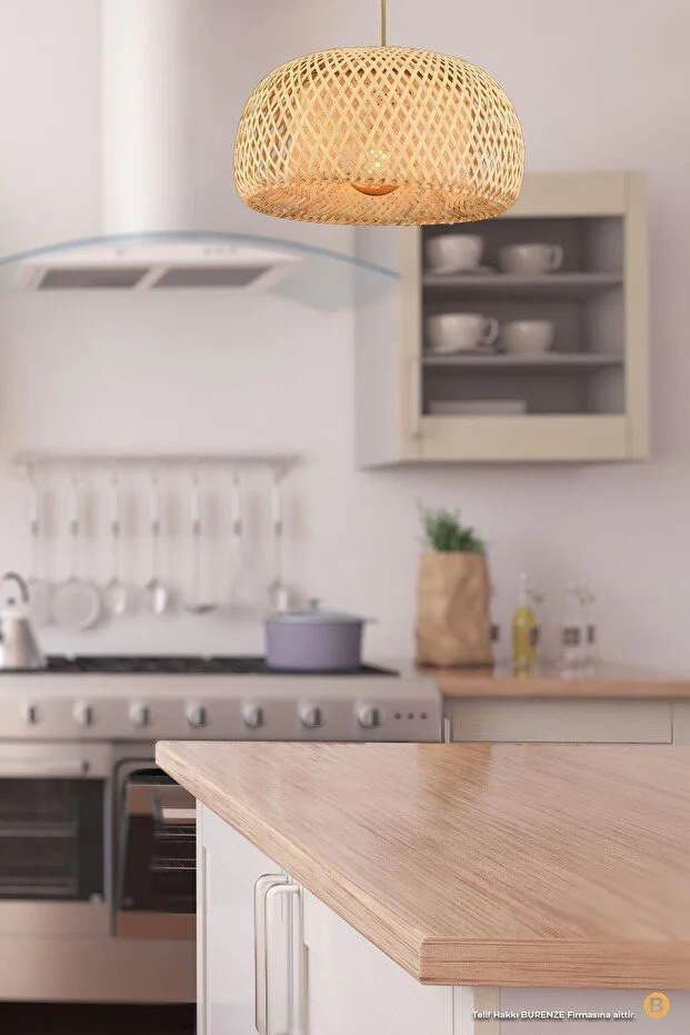 Mirage Model Tekli Rattan Bambu Modern Tasarım İskandinav Bohem Sarkıt Avize